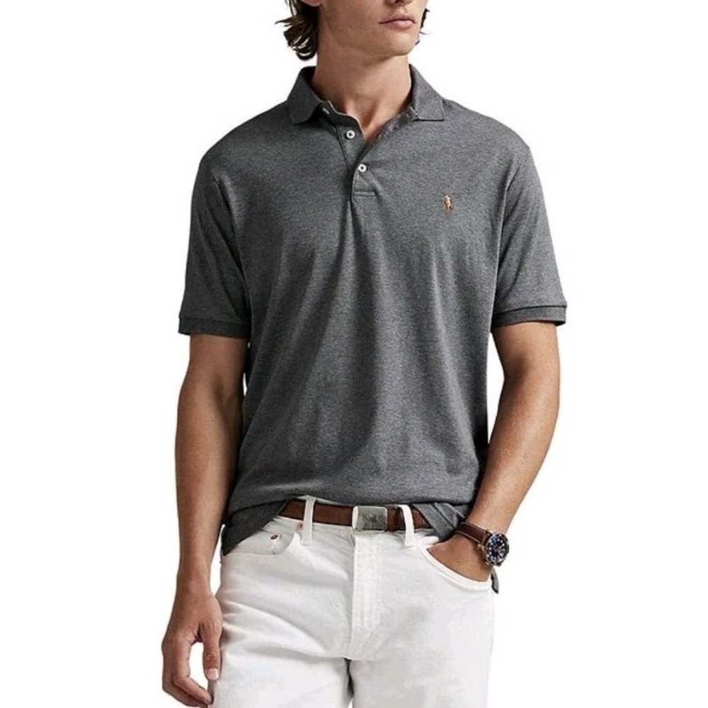 Polo Ralph Lauren Shirt Men XL Gray Classic Fit Soft Cotton Polo Flesh Pony EUC